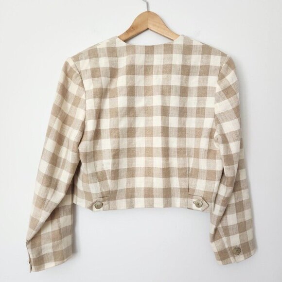 Vtg 70s Plaid Skirt Set Sz 10 Tan Jacket Union Made Linen JH Collectibles ILGWU - Picture 3 of 16